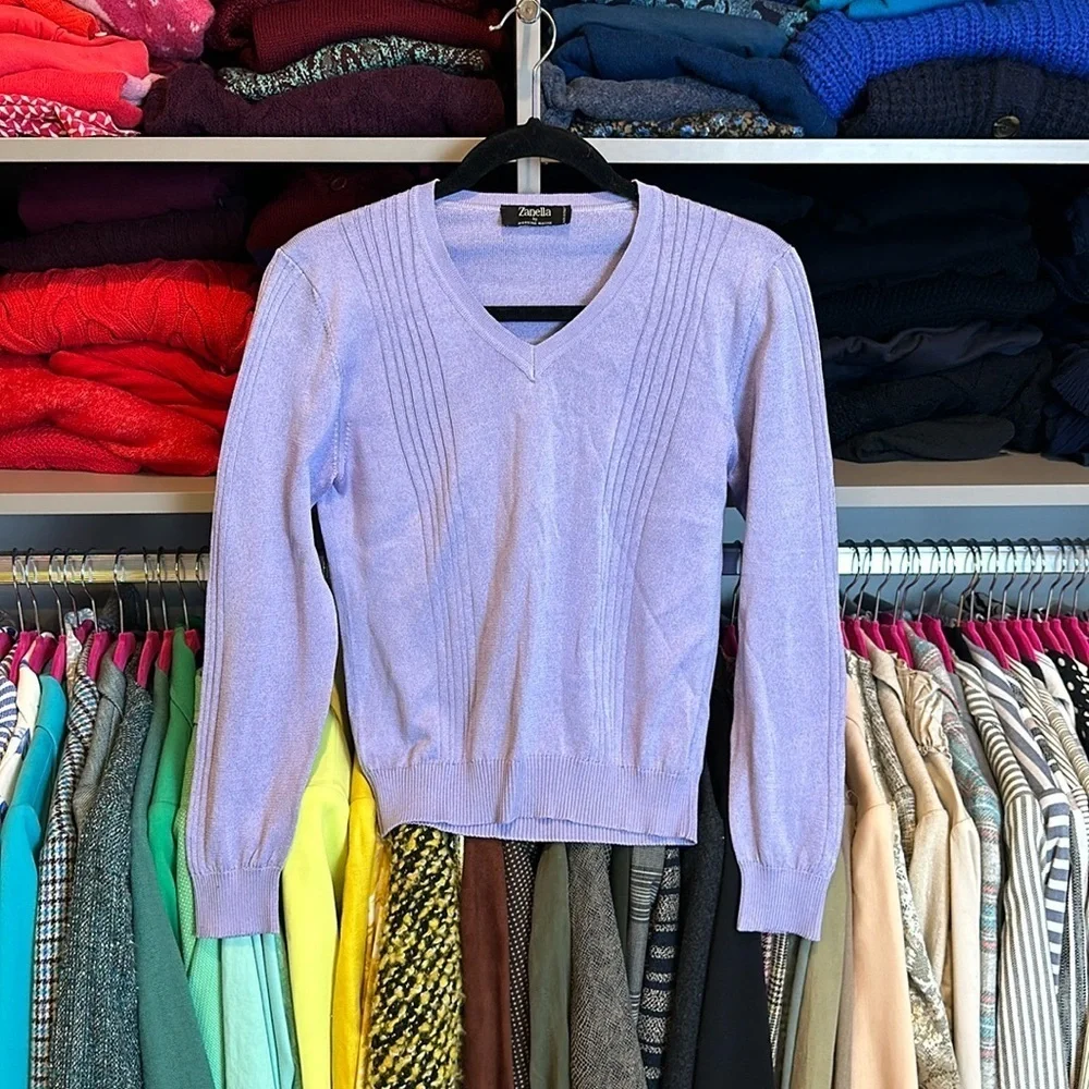 Zanella lavender long sleeve v neck sweater size XS​